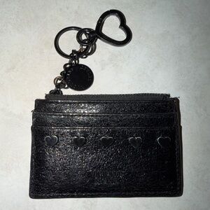 Victoria's Secret Black on Black Heart Card Holder Keychain Black READ